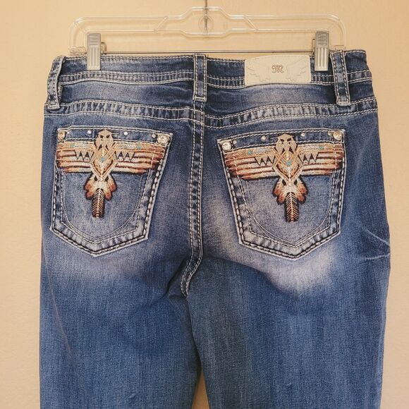 Miss Me Womens Boot Cut Jeans Size 31 Mid Rise Blue Embroidered Western Aztec - Picture 10 of 10